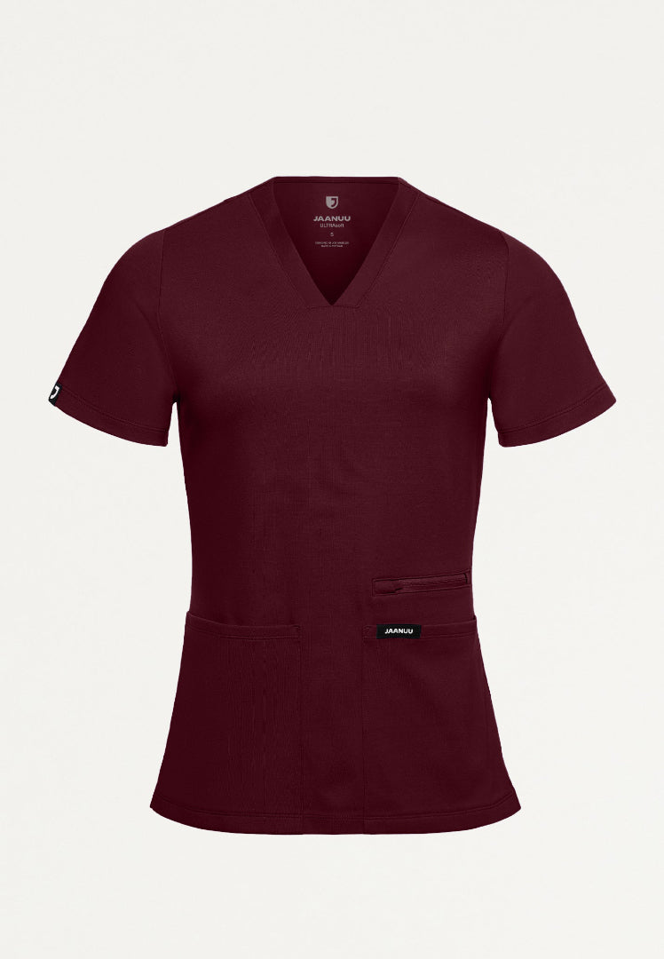 Kass Slim 4-Pocket UltraSOFT Scrub Top - Burgundy