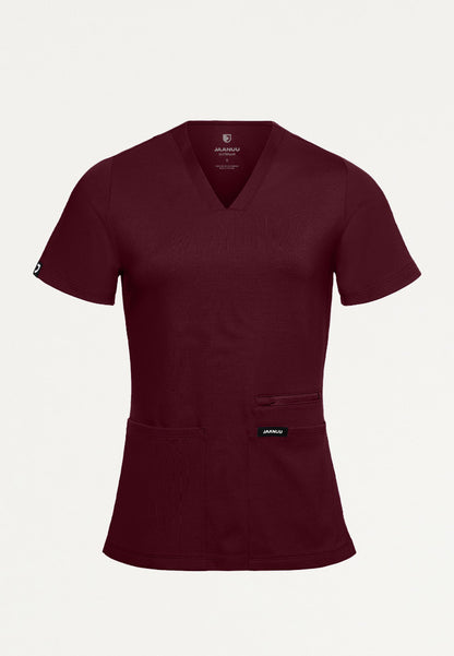 Kass Slim 4-Pocket UltraSOFT Scrub Top - Burgundy