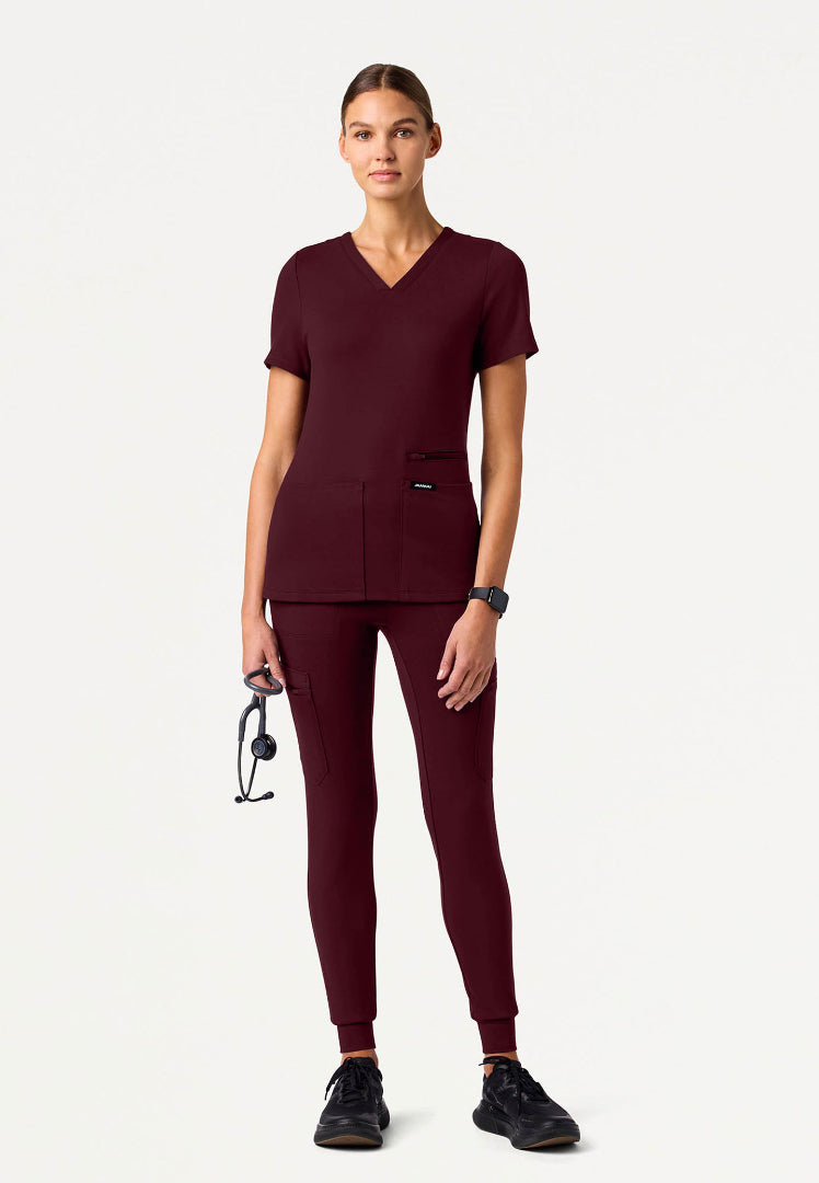 Kass Slim 4-Pocket UltraSOFT Scrub Top - Burgundy