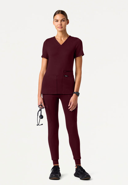 Kass Slim 4-Pocket UltraSOFT Scrub Top - Burgundy