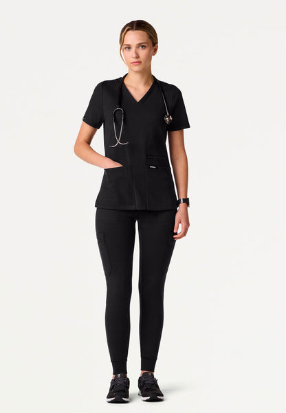 Kass Slim 4-Pocket UltraSOFT Scrub Top - Black