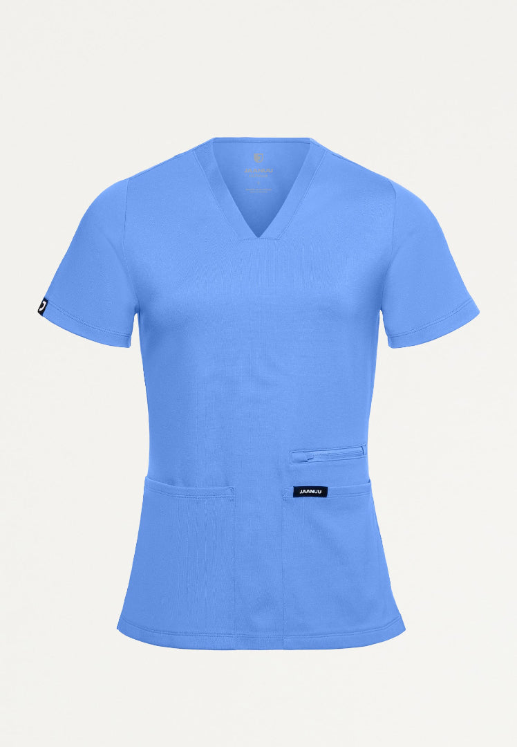 Kass Slim 4-Pocket UltraSOFT Scrub Top - Ciel Blue