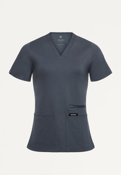 Kass Slim 4-Pocket UltraSOFT Scrub Top - Carbon Gray