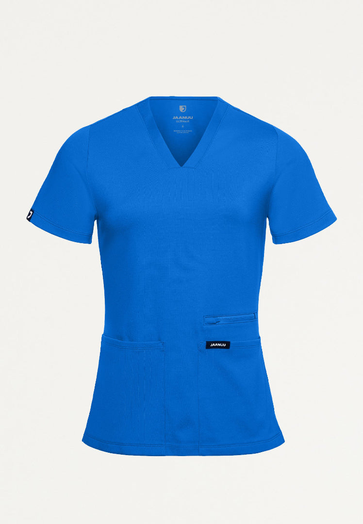 Kass Slim 4-Pocket UltraSOFT Scrub Top - Royal Blue