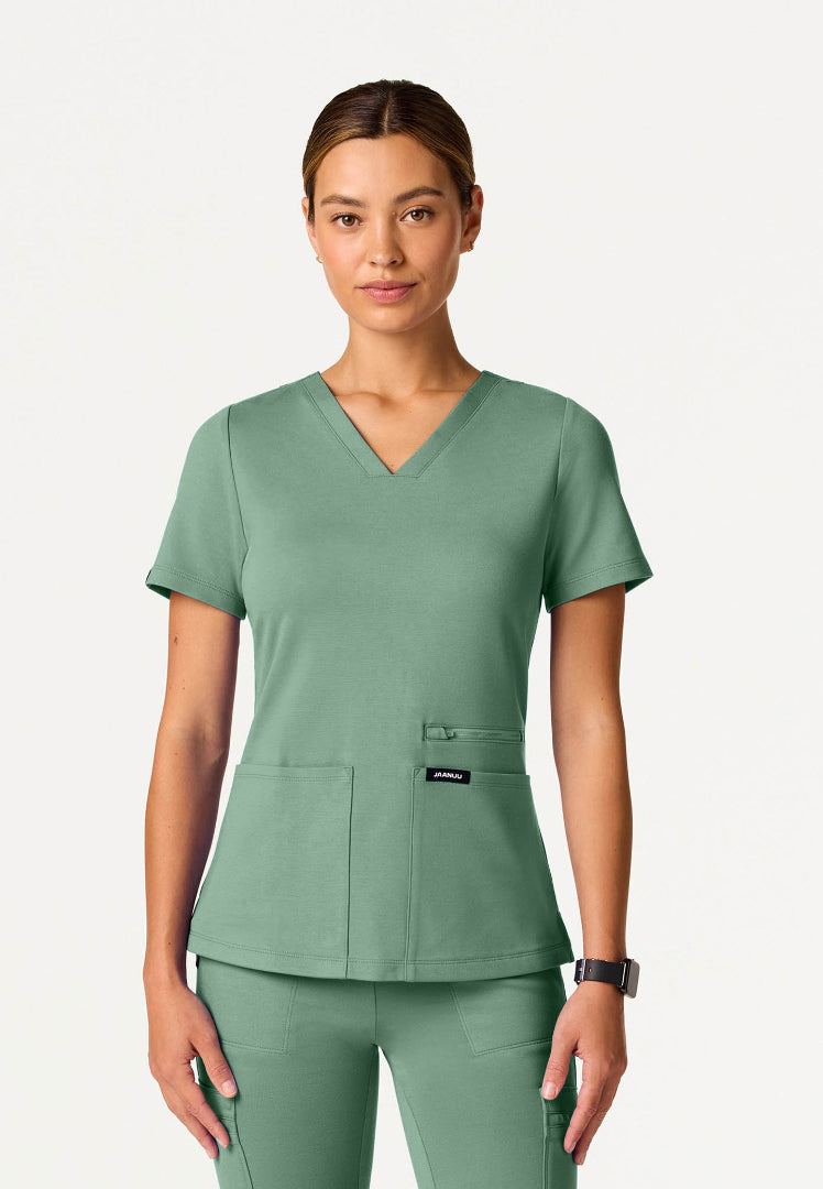 Kass Slim 4-Pocket UltraSOFT Scrub Top - Sage
