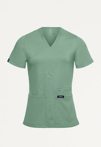 Kass Slim 4-Pocket UltraSOFT Scrub Top - Sage