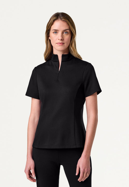 Blusa médica Astra Slim UltraSOFT con media cremallera - Negra