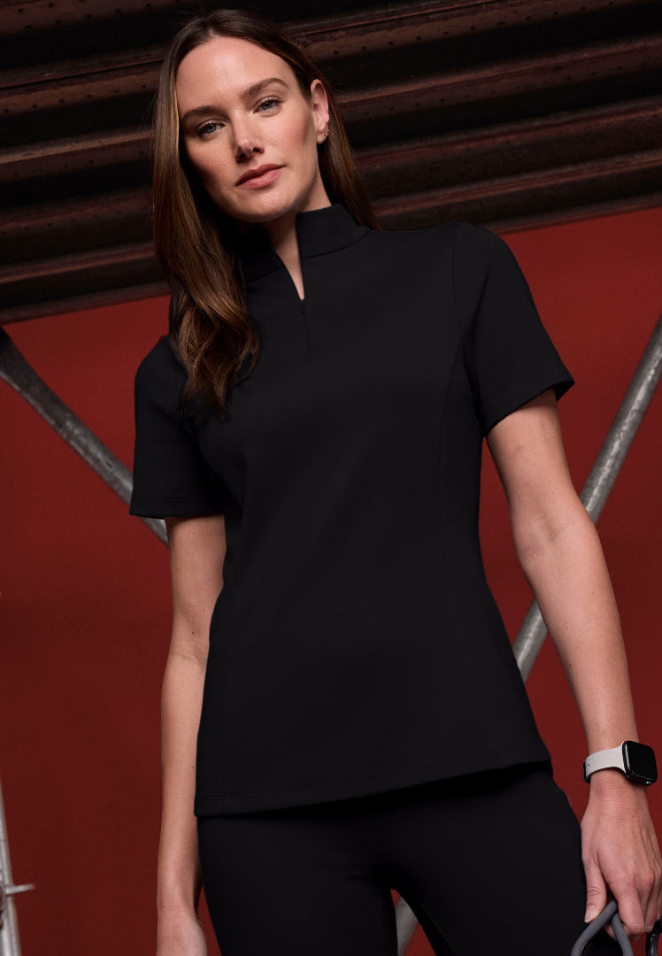 Astra Slim Half-Zip UltraSOFT Scrub Top - Black