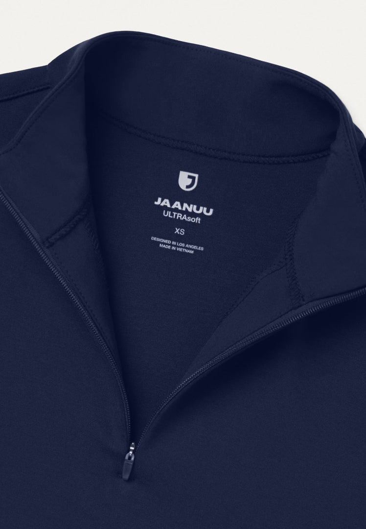 Blusa médica Astra Slim UltraSOFT con media cremallera - Azul marino medianoche