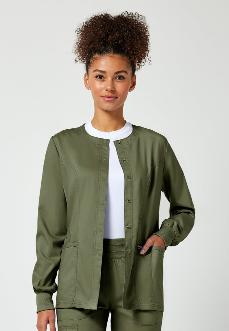 Cherokee Workwear Revolution Women's Snap Front Jacket - Olive