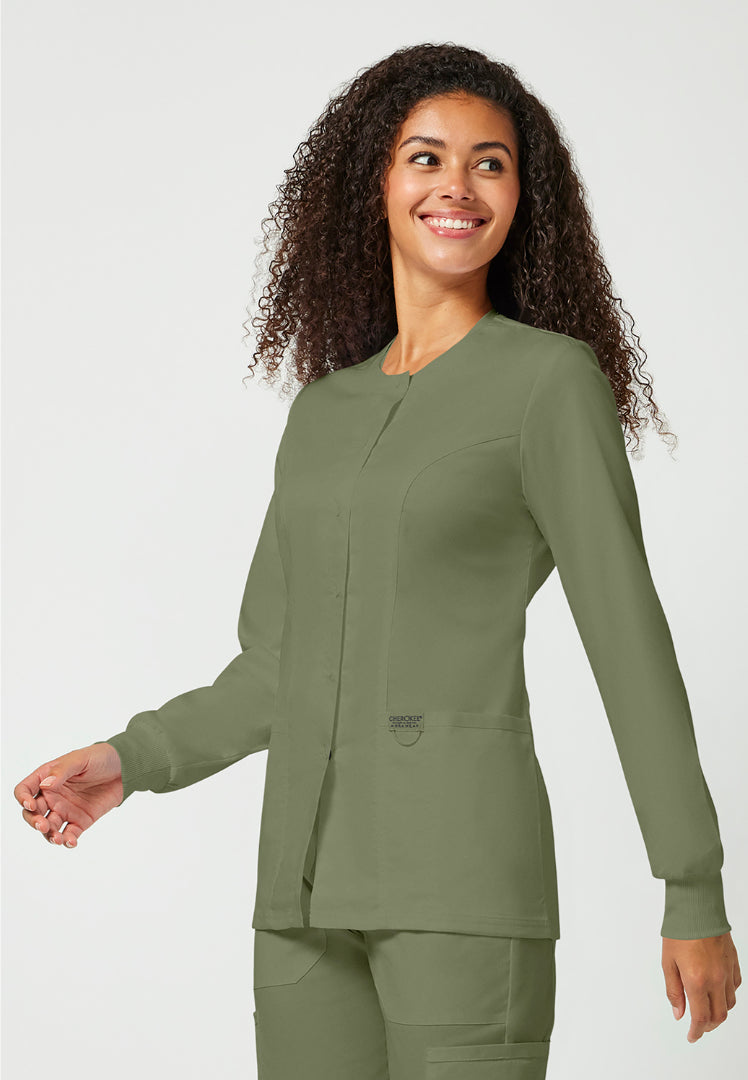 Cherokee Workwear Revolution Women's Snap Front Jacket - Olive