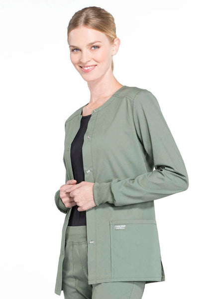 Cherokee Workwear Professionals Women's  Snap Front Jacket - Olive