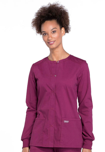 Cherokee Workwear Professionals Women's  Snap Front Jacket - Wine