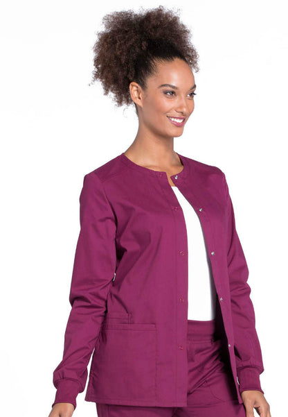 Cherokee Workwear Professionals Women's Snap Front Jacket Wine