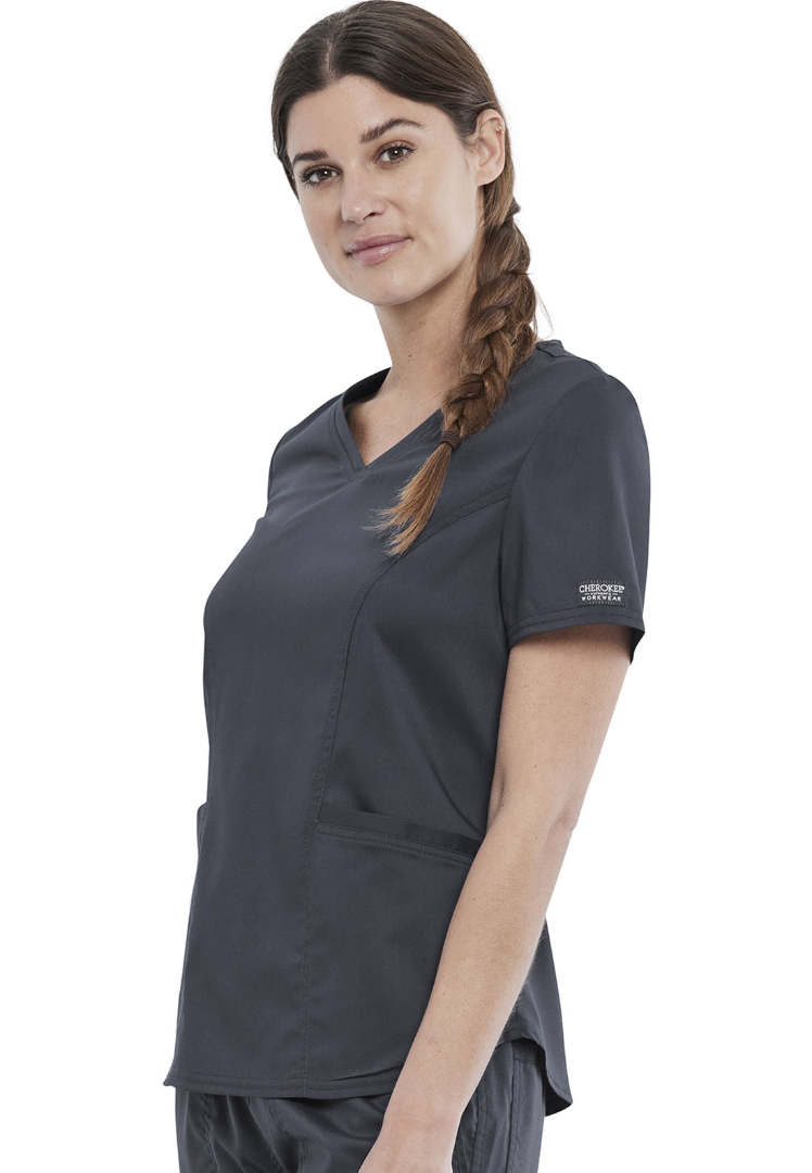 Cherokee WW612 Women’s V-Neck Scrub Top - Pewter