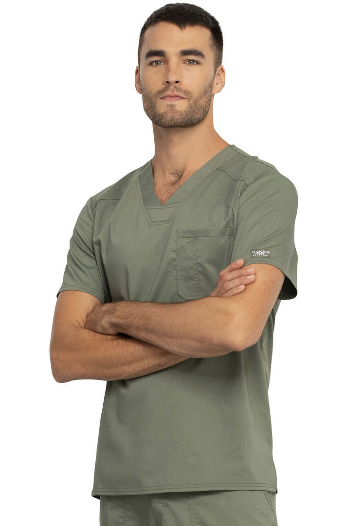 Cherokee Workwear Revolution Men's Tuckable V-Neck Top - Olive