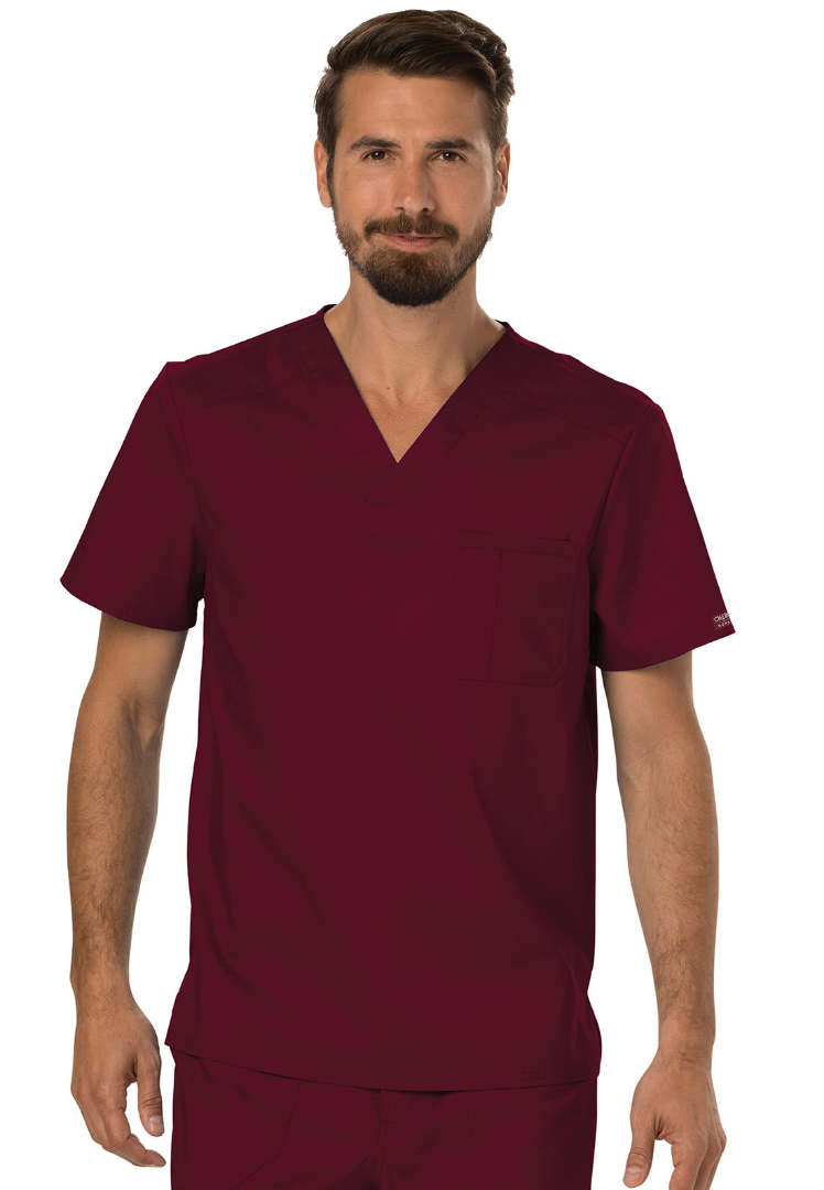 Cherokee Workwear Revolution Men's Tuckable V-Neck Top - Wine