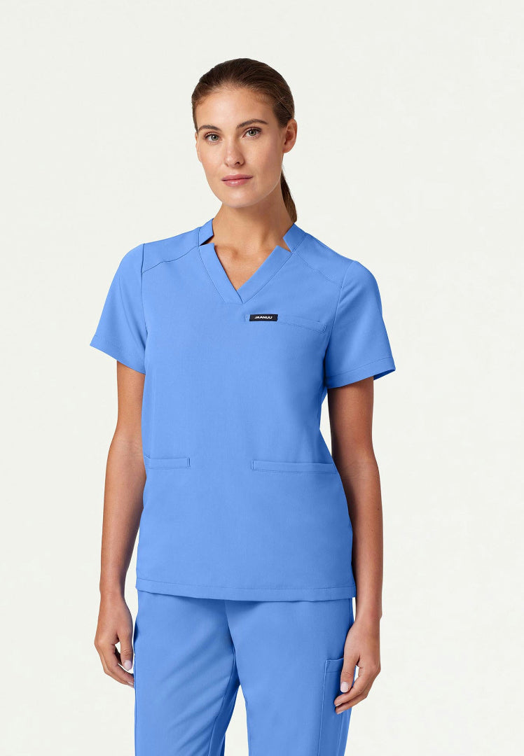 Blusa médica con cuello en V y muescas Helia - Azul cielo