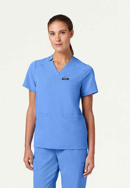 Blusa médica con cuello en V y muescas Helia - Azul cielo