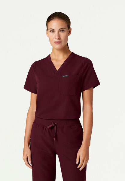 Rhena Essential 1-Pocket Scrub Top - Burgundy
