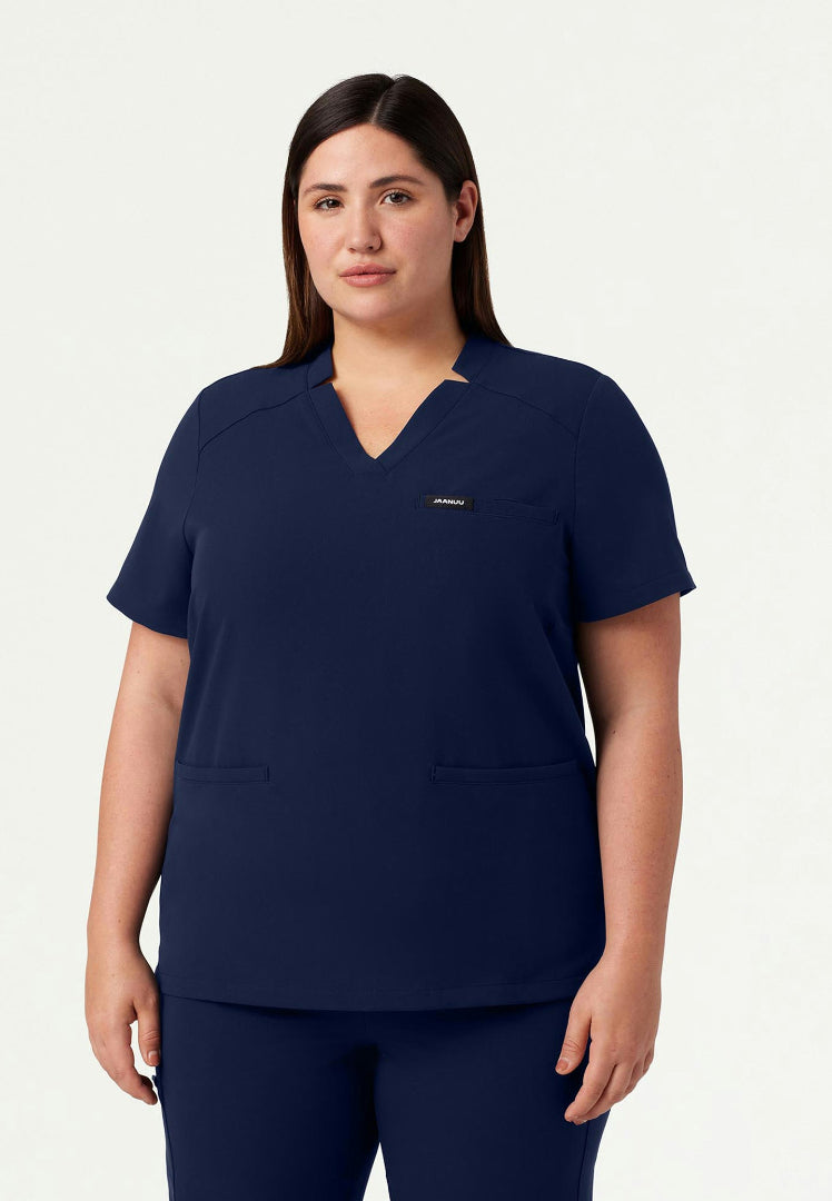 Helia Notched V-Neck Scrub Top - Midnight Navy