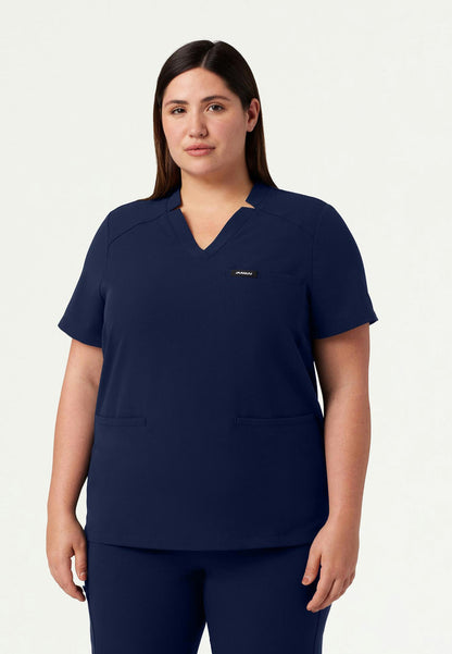 Helia Notched V-Neck Scrub Top - Midnight Navy