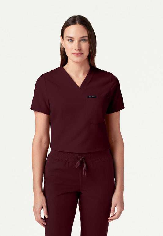 Rhena Slim Essential 1-Pocket Scrub Top - Burgundy