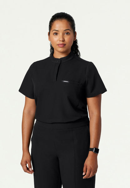 Savi Tuck-In Stand-Collar Scrub Top - Black