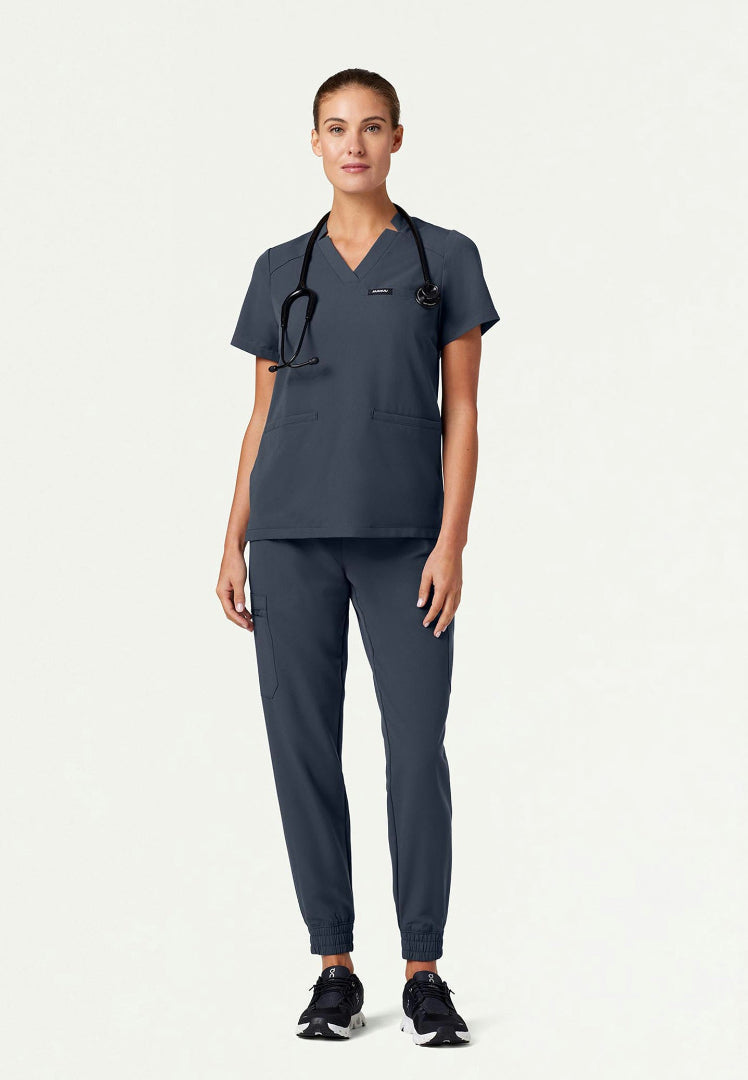 Helia Notched V-Neck Scrub Top - Carbon Gray