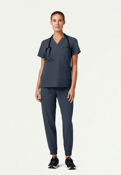 Helia Notched V-Neck Scrub Top - Carbon Gray
