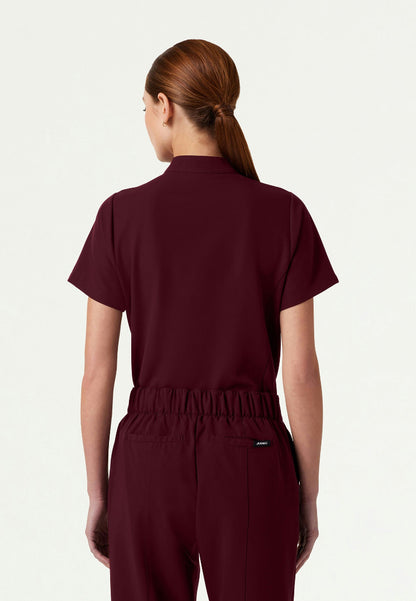 Savi Tuck-In Stand-Collar Scrub Top - Burgundy