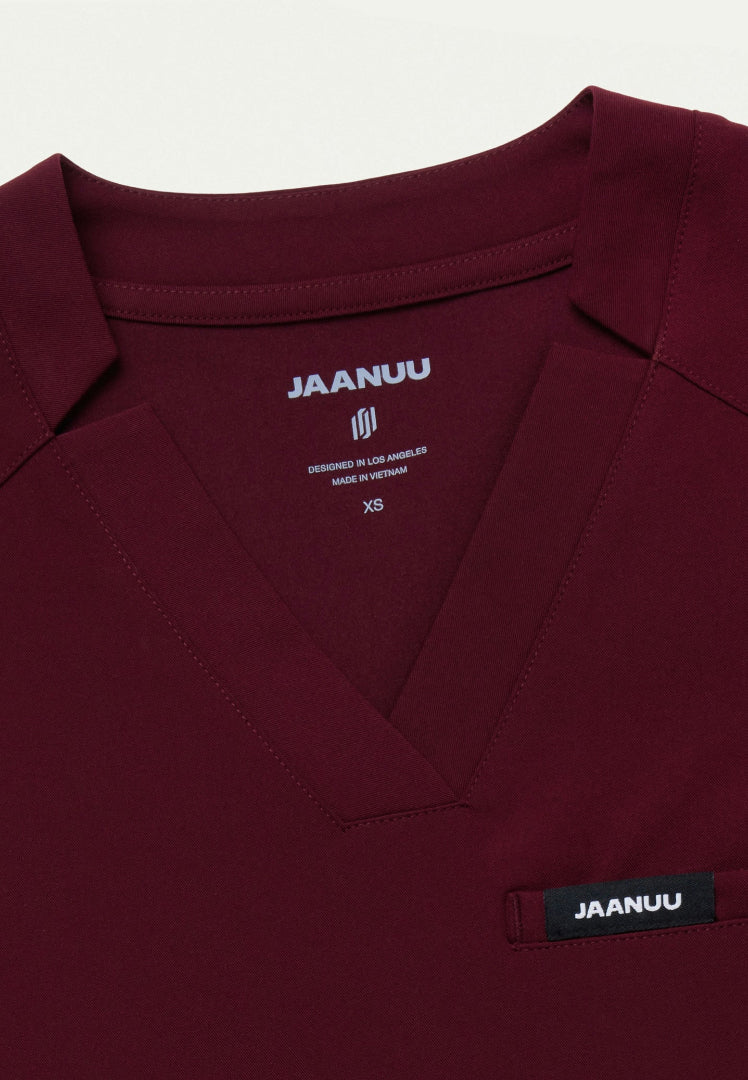 Helia Notched V-Neck Scrub Top - Burgundy