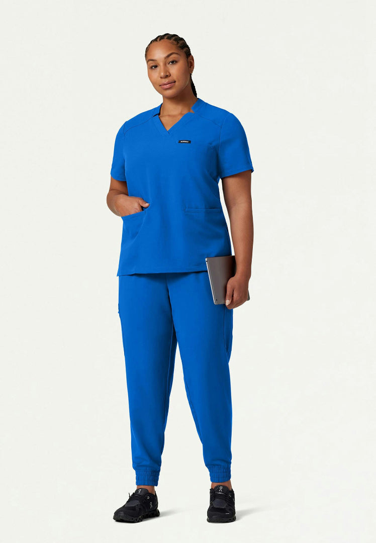 Blusa médica con cuello en V y muescas Helia - Azul rey