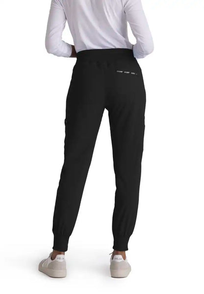 Grey's Anatomy™ Spandex Stretch "Carly" 7-Pocket Mid-Rise Jogger Scrub Pant - Black - The Uniform Store