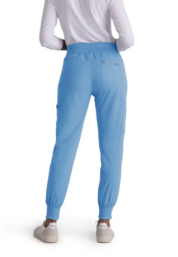 Grey's Anatomy™ Spandex Stretch "Carly" 7-Pocket Mid-Rise Jogger Scrub Pant - Ciel Blue - The Uniform Store