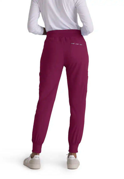 Grey's Anatomy™ Spandex Stretch "Carly" 7-Pocket Mid-Rise Jogger Scrub Pant - Wine - The Uniform Store