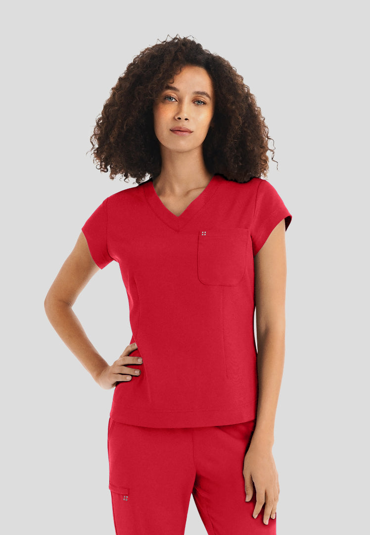 White Cross CRFT Women's 1 Pocket V-Neck Scrub Top - Racing Red - The Uniform Store