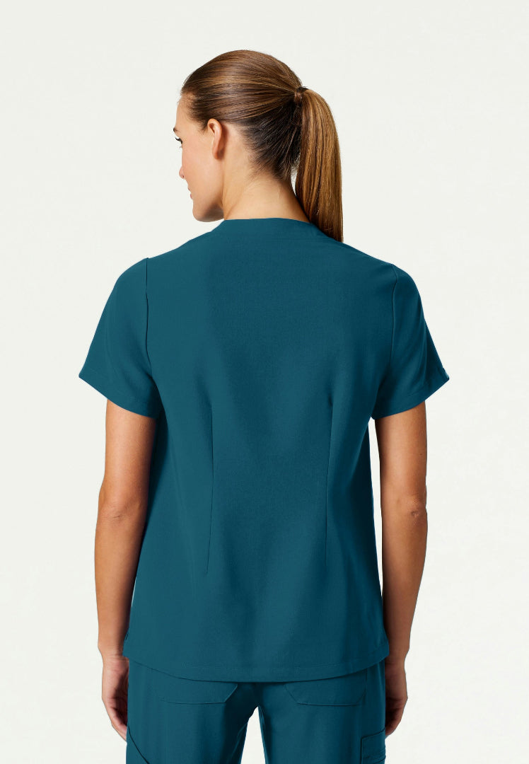 Blusa médica con cuello en V y muescas Helia - Azul Caribe