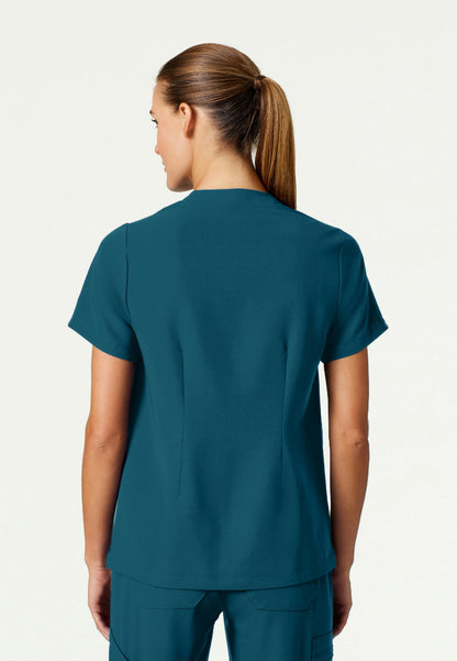 Blusa médica con cuello en V y muescas Helia - Azul Caribe