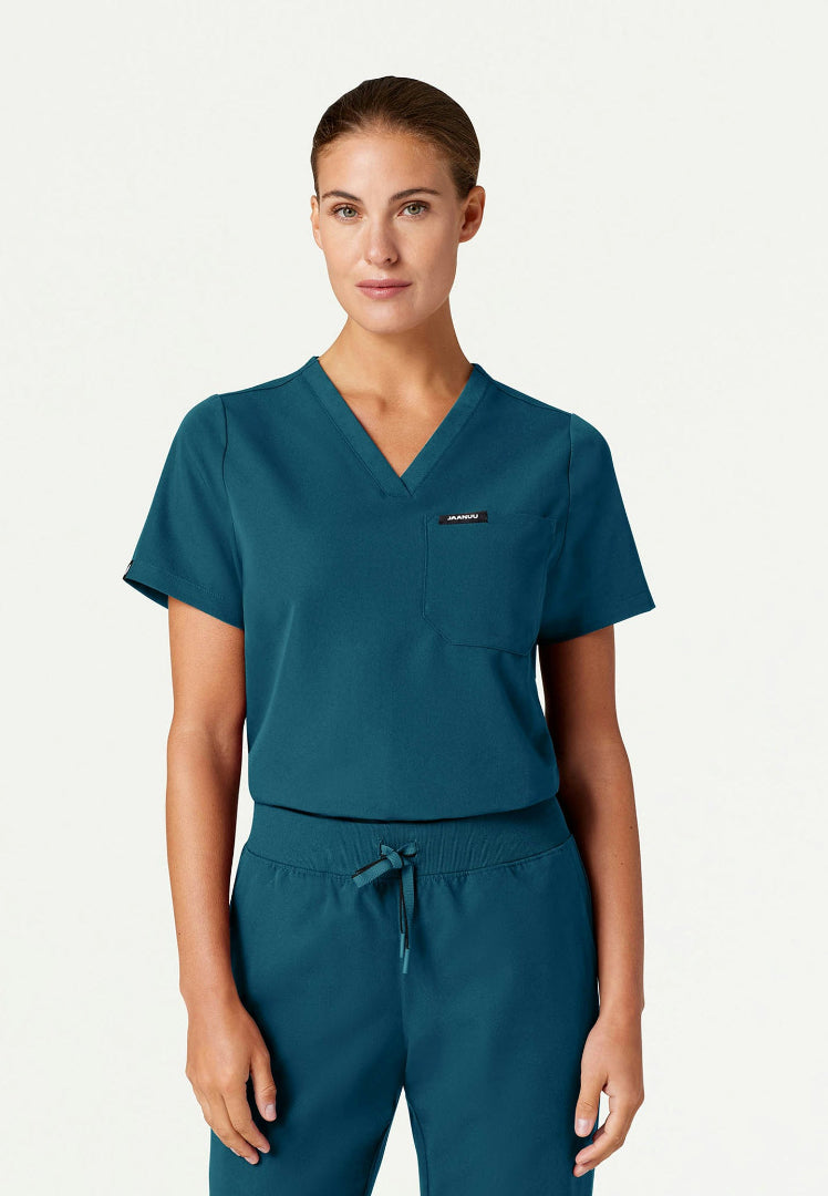 Rhena Essential 1-Pocket Scrub Top - Caribbean Blue