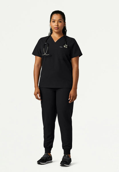Rhena Slim Essential 1-Pocket Scrub Top - Black