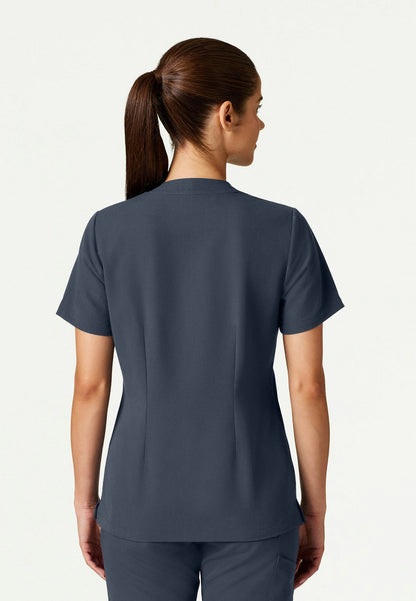 Helia Slim Notched V-Neck Scrub Top - Carbon Gray