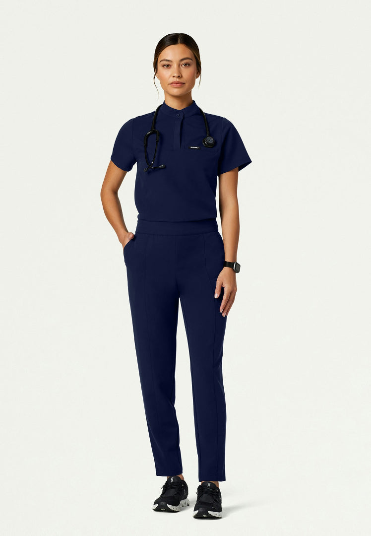 Savi Tuck-In Stand-Collar Scrub Top - Midnight Navy