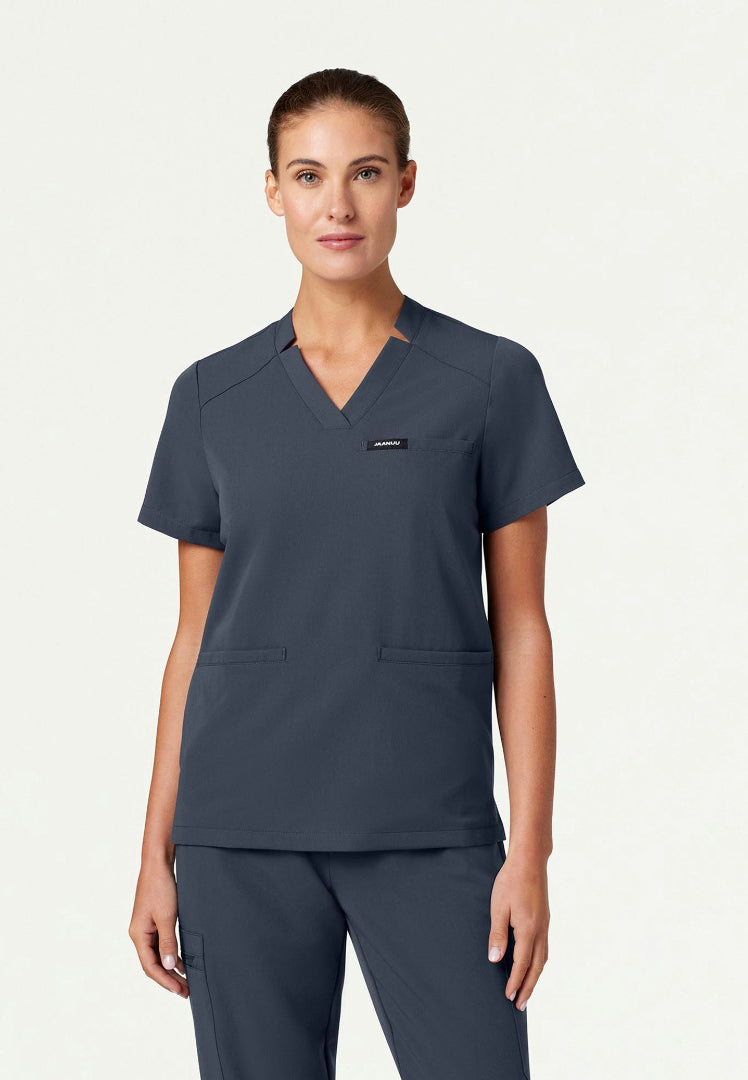 Helia Notched V-Neck Scrub Top - Carbon Gray