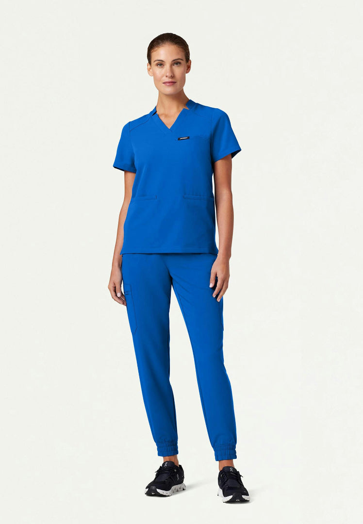 Blusa médica con cuello en V y muescas Helia - Azul rey