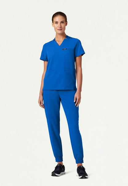 Blusa médica con cuello en V y muescas Helia - Azul rey