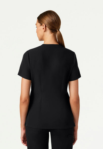 Helia Slim Notched V-Neck Scrub Top - Black