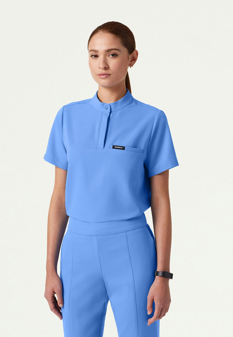 Savi Tuck-In Stand-Collar Scrub Top - Ciel Blue
