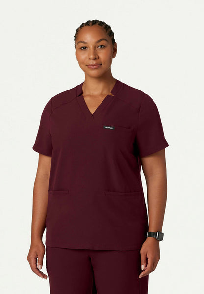 Helia Notched V-Neck Scrub Top - Burgundy
