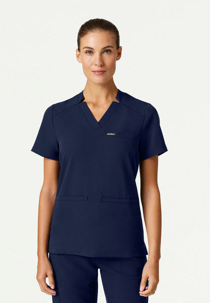 Blusa médica Helia Slim con cuello en V y muescas - Azul marino medianoche